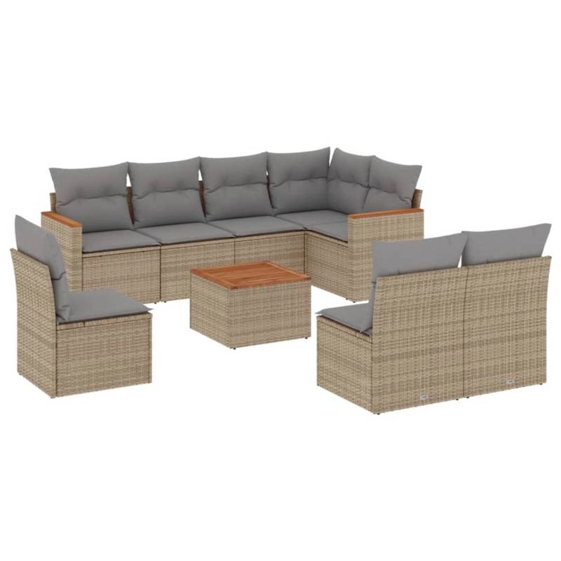 vidaXL 9-tlg Garten-Sofagarnitur mit Kissen Beige Poly Rattan Modell 101 von VIDAXL