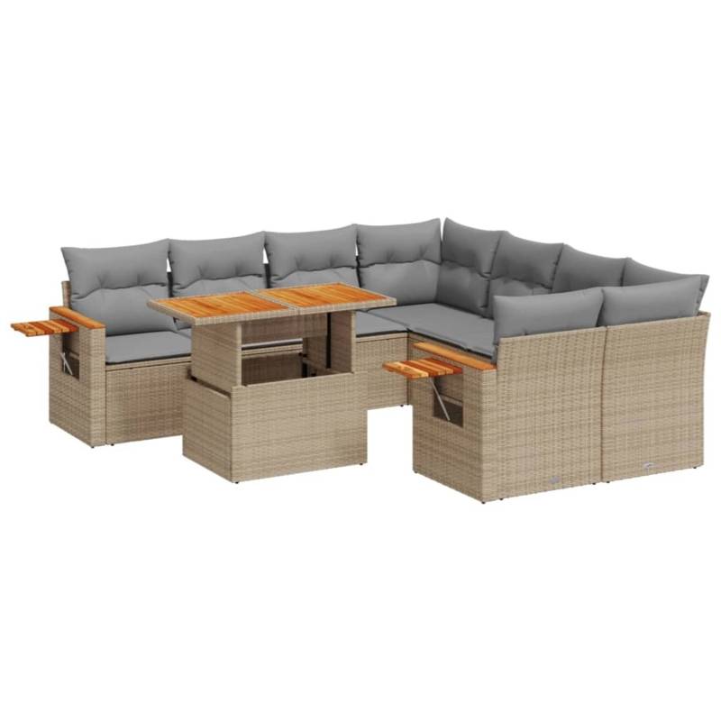 vidaXL 9-tlg Garten-Sofagarnitur mit Kissen Beige Poly Rattan Modell 238 von VIDAXL