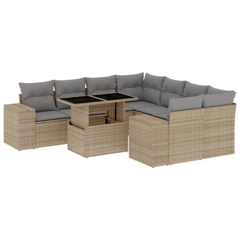 vidaXL 9-tlg Garten-Sofagarnitur mit Kissen Beige Poly Rattan Modell 249 von VIDAXL