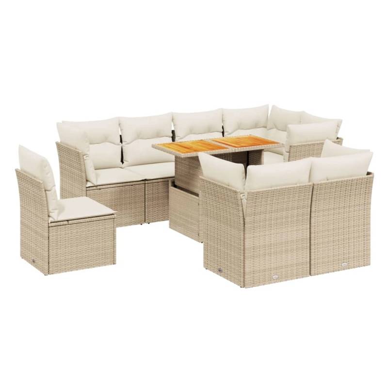 vidaXL 9-tlg Garten-Sofagarnitur mit Kissen Beige Poly Rattan Modell 252 von VIDAXL