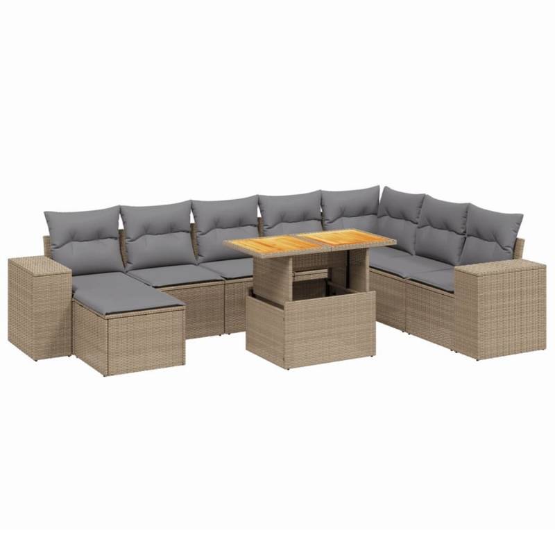 vidaXL 9-tlg Garten-Sofagarnitur mit Kissen Beige Poly Rattan Modell 258 von VIDAXL