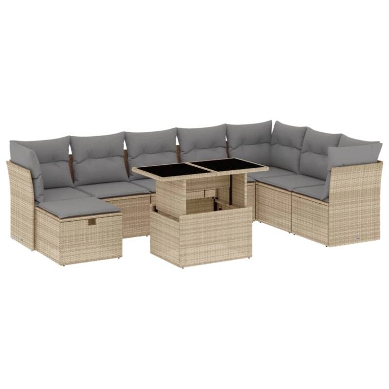 vidaXL 9-tlg Garten-Sofagarnitur mit Kissen Beige Poly Rattan Modell 261 von VIDAXL