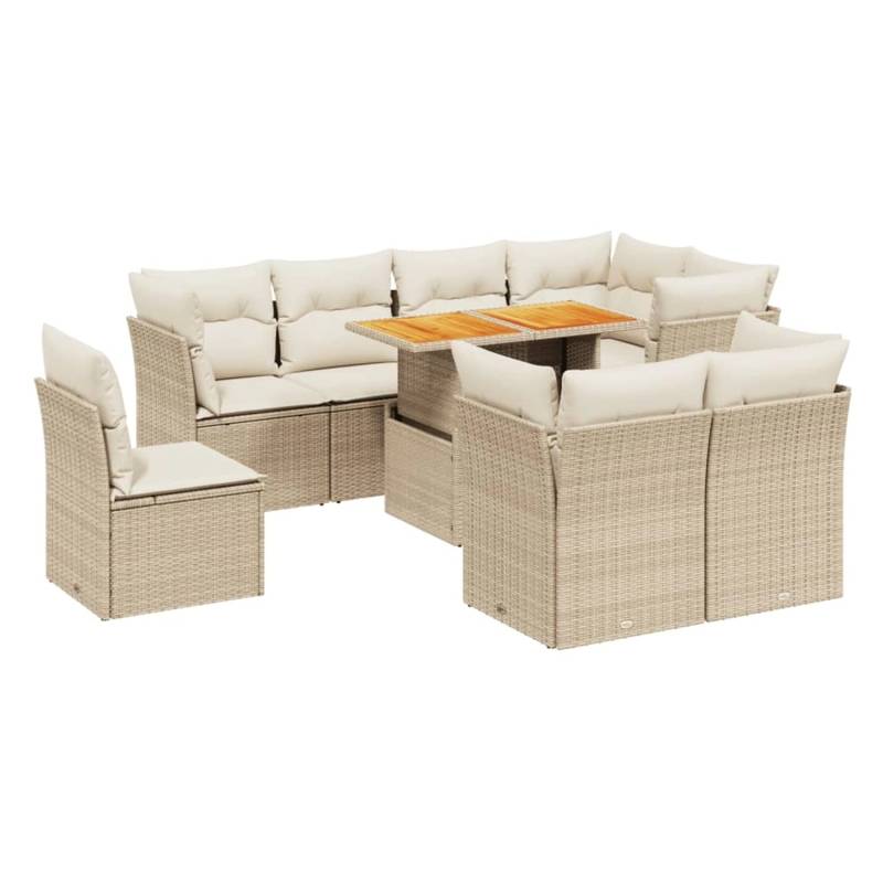 vidaXL 9-tlg Garten-Sofagarnitur mit Kissen Beige Poly Rattan Modell 267 von VIDAXL