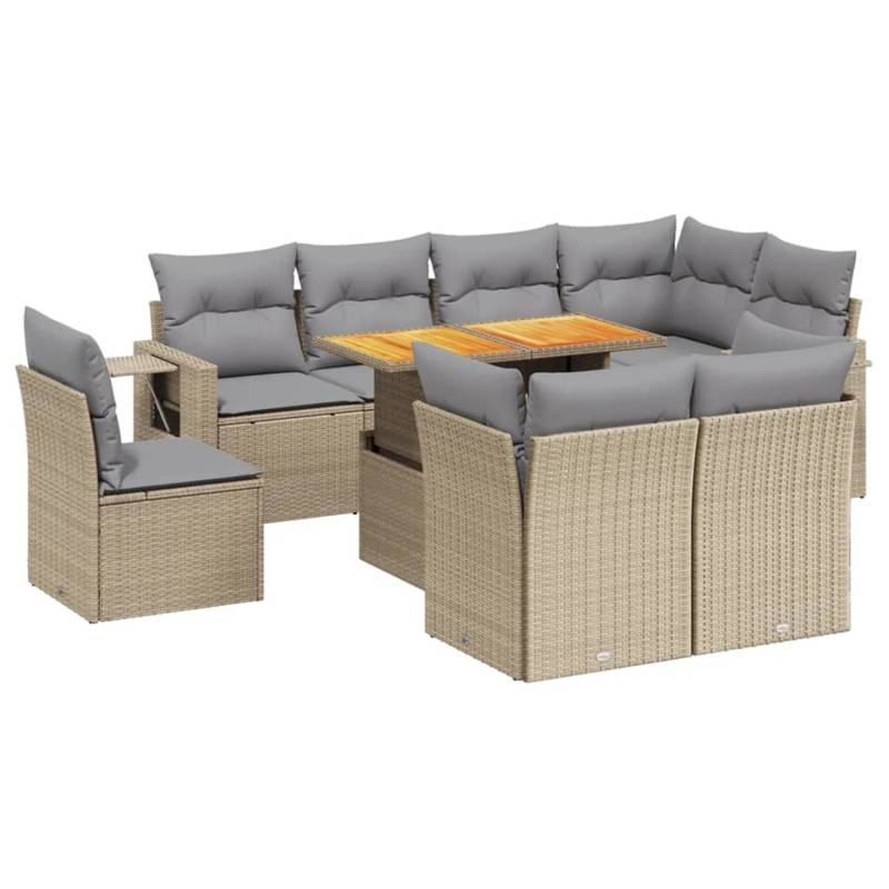 vidaXL 9-tlg Garten-Sofagarnitur mit Kissen Beige Poly Rattan Modell 273 von VIDAXL