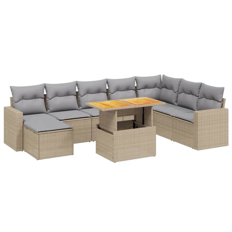 vidaXL 9-tlg Garten-Sofagarnitur mit Kissen Beige Poly Rattan Modell 278 von VIDAXL