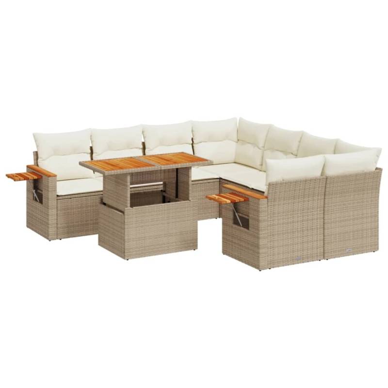 vidaXL 9-tlg Garten-Sofagarnitur mit Kissen Beige Poly Rattan Modell 291 von VIDAXL