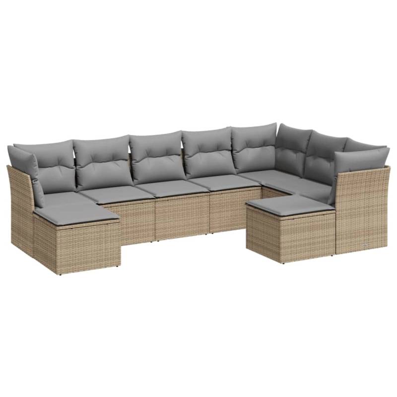 vidaXL 9-tlg Garten-Sofagarnitur mit Kissen Beige Poly Rattan Modell 85 von VIDAXL