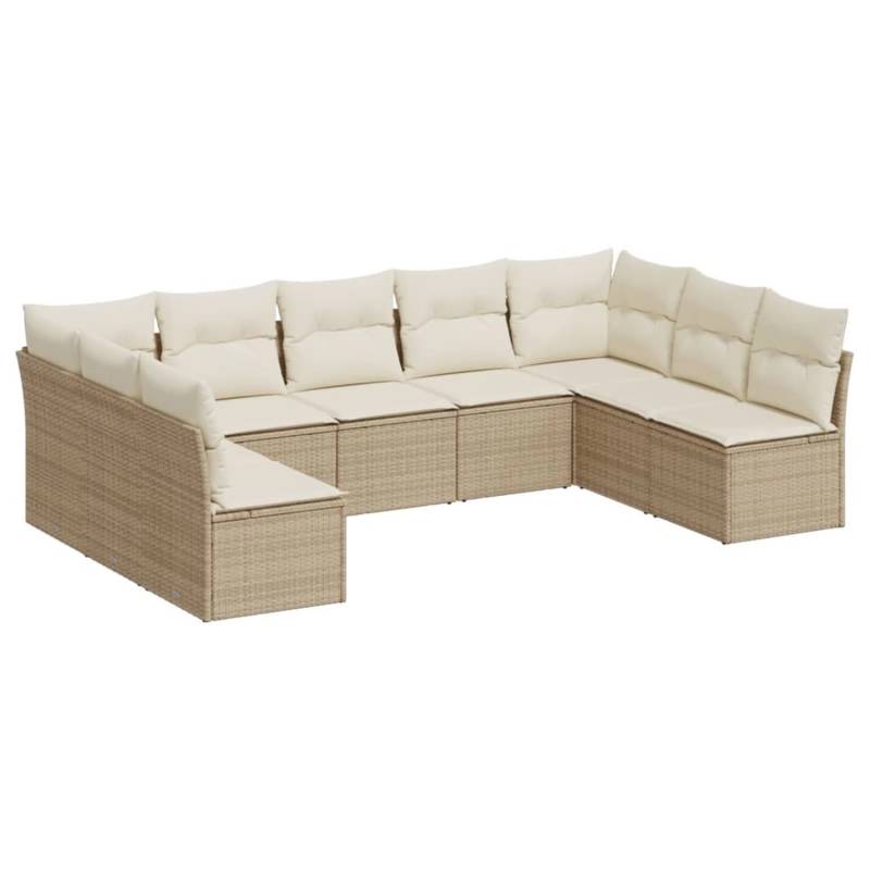 vidaXL 9-tlg Garten-Sofagarnitur mit Kissen Beige Poly Rattan Modell 90 von VIDAXL