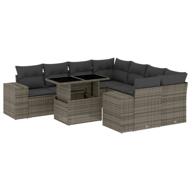 vidaXL 9-tlg Garten-Sofagarnitur mit Kissen Grau Poly Rattan Modell 132 von VIDAXL