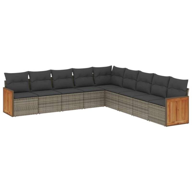 vidaXL 9-tlg Garten-Sofagarnitur mit Kissen Grau Poly Rattan Modell 60 von VIDAXL
