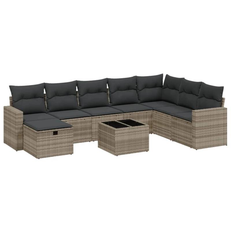 vidaXL 9-tlg Garten-Sofagarnitur mit Kissen Hellgrau Poly Rattan Modell 4 von VIDAXL