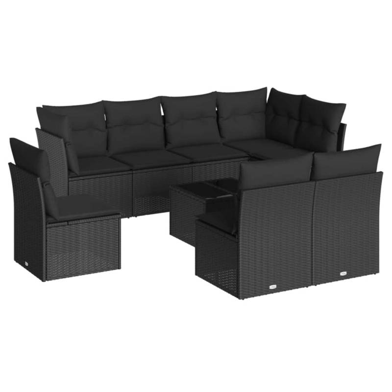 vidaXL 9-tlg Garten-Sofagarnitur mit Kissen Schwarz Poly Rattan Modell 33 von VIDAXL