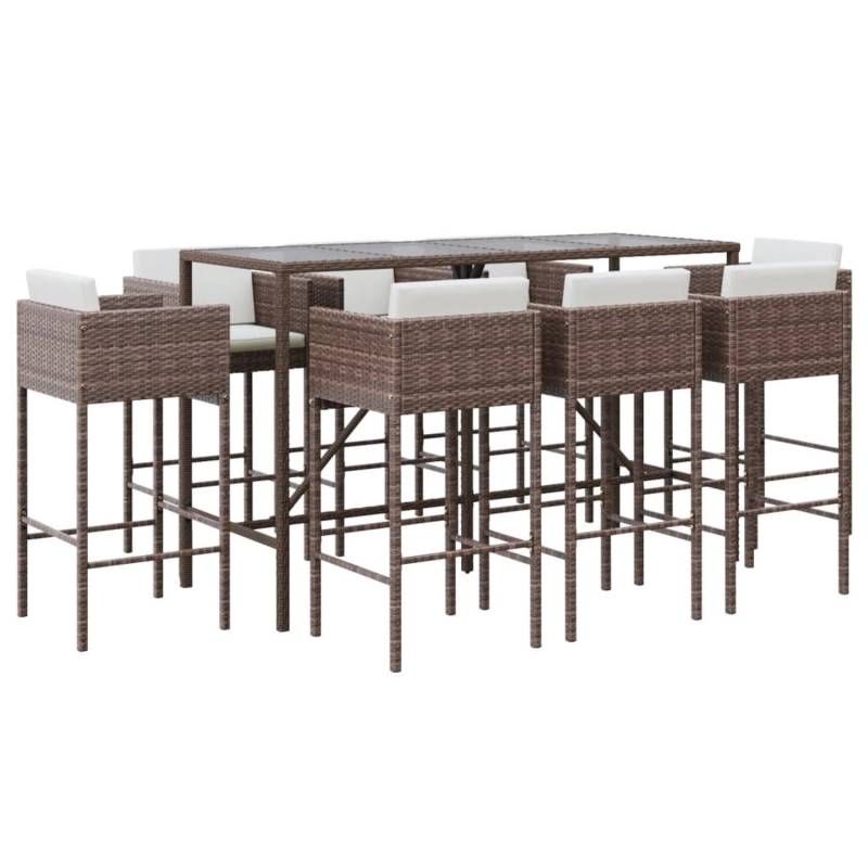vidaXL 9-tlg Gartenbar-Set mit Kissen Braun Poly Rattan Modell 1 von VIDAXL