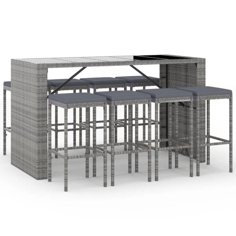 vidaXL 9-tlg Gartenbar-Set mit Kissen Grau Poly Rattan Modell 1 von VIDAXL