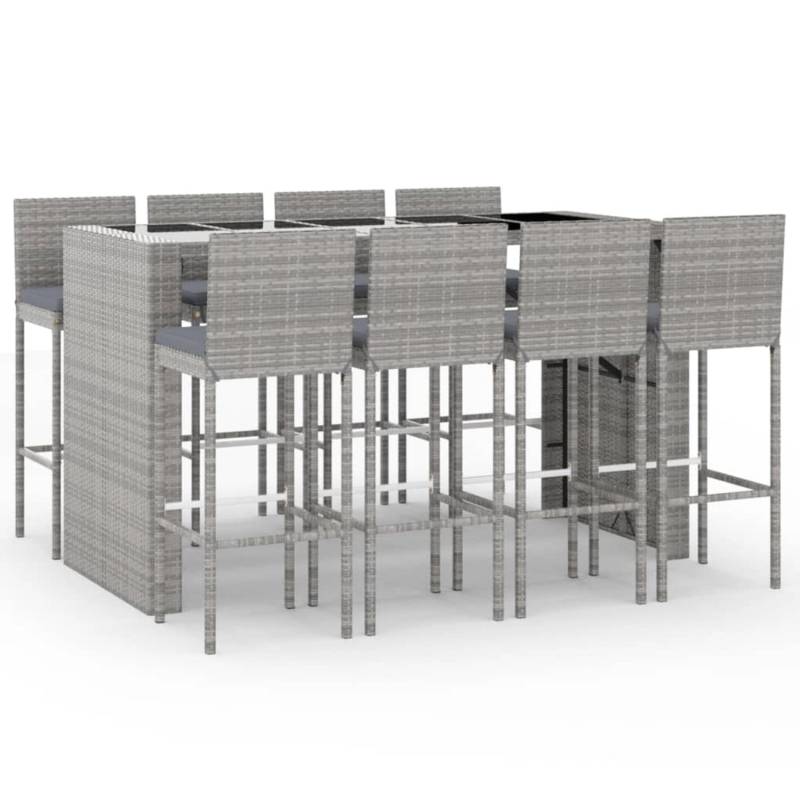 vidaXL 9-tlg Gartenbar-Set mit Kissen Grau Poly Rattan Modell 2 von VIDAXL
