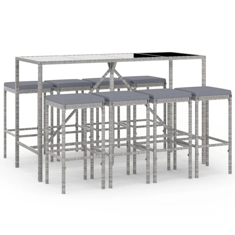 vidaXL 9-tlg Gartenbar-Set mit Kissen Grau Poly Rattan Modell 3 von VIDAXL