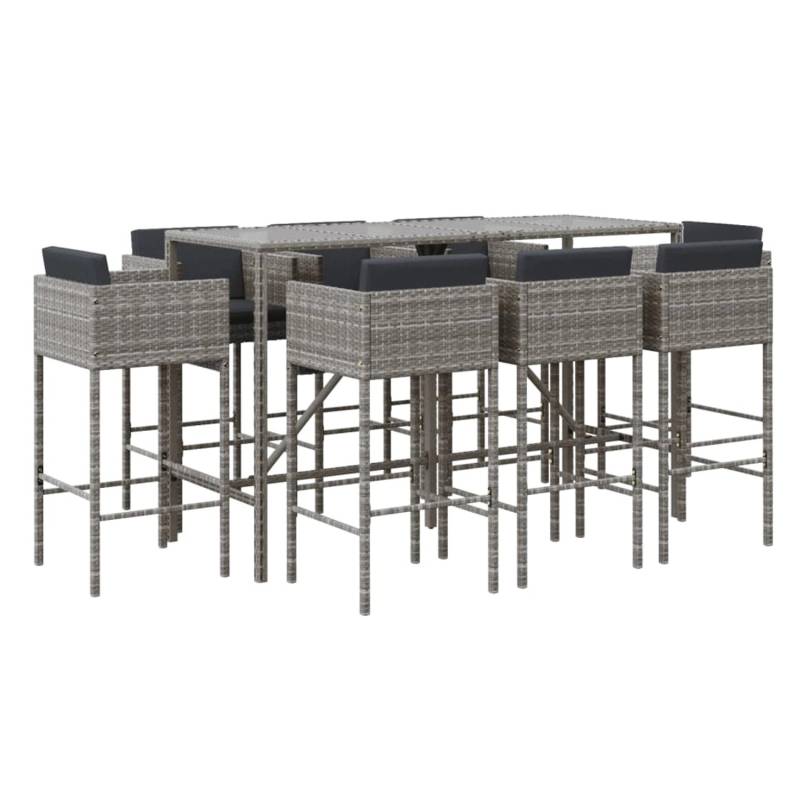 vidaXL 9-tlg Gartenbar-Set mit Kissen Grau Poly Rattan Modell 5 von VIDAXL