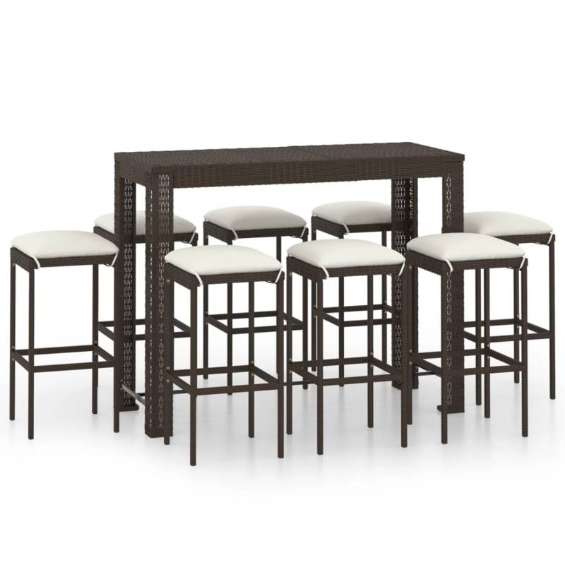 vidaXL 9-tlg Gartenbar-Set mit Kissen Poly Rattan Braun Modell 1 von VIDAXL