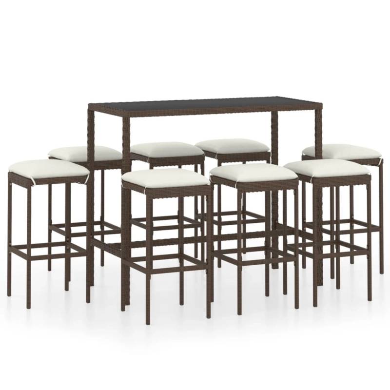 vidaXL 9-tlg Gartenbar-Set mit Kissen Poly Rattan Braun von VIDAXL