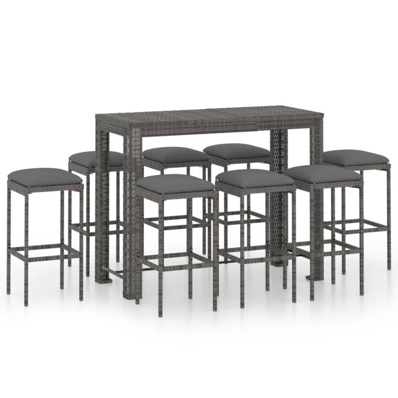 vidaXL 9-tlg Gartenbar-Set mit Kissen Poly Rattan Grau Modell 1 von VIDAXL