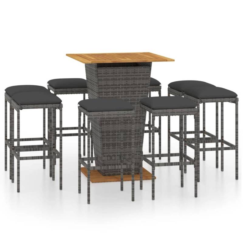 vidaXL 9-tlg Gartenbar-Set mit Kissen Poly Rattan Grau Modell 3 von VIDAXL
