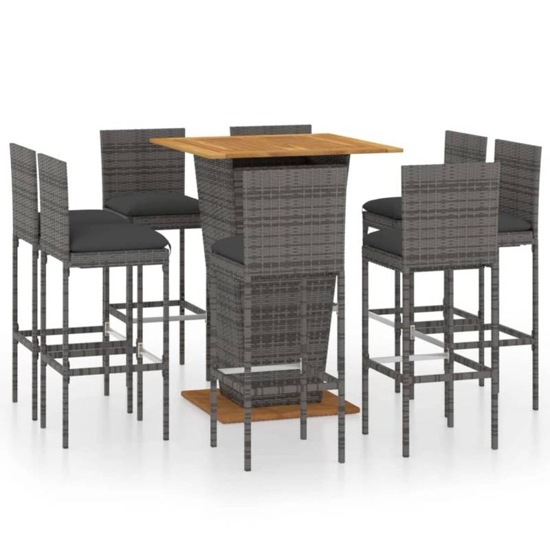 vidaXL 9-tlg Gartenbar-Set mit Kissen Poly Rattan Grau Modell 4 von VIDAXL
