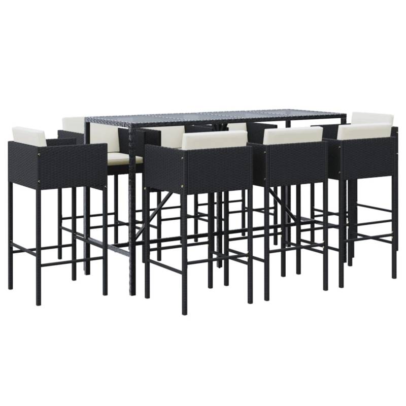 vidaXL 9-tlg Gartenbar-Set mit Kissen Schwarz Poly Rattan Modell 5 von VIDAXL