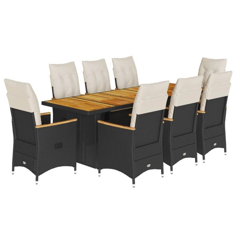 vidaXL 9-tlg. Garten-Bistro-Set mit Kissen Schwarz Poly Rattan von VIDAXL