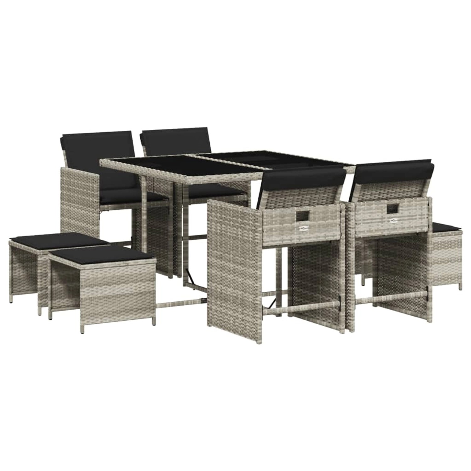 vidaXL 9-tlg. Garten-Essgruppe mit Kissen Hellgrau Poly Rattan von VIDAXL