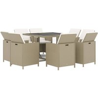 Bonnevie - 9-tlg. Garten-Essgruppe,Gartenmöbel Set mit Kissen Poly Rattan Beige vidaXL von BONNEVIE