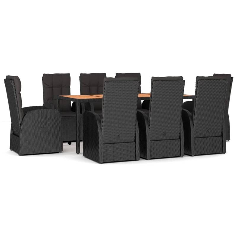 vidaXL 9-tlg. Garten-Essgruppe mit Kissen Schwarz Poly Rattan von VIDAXL