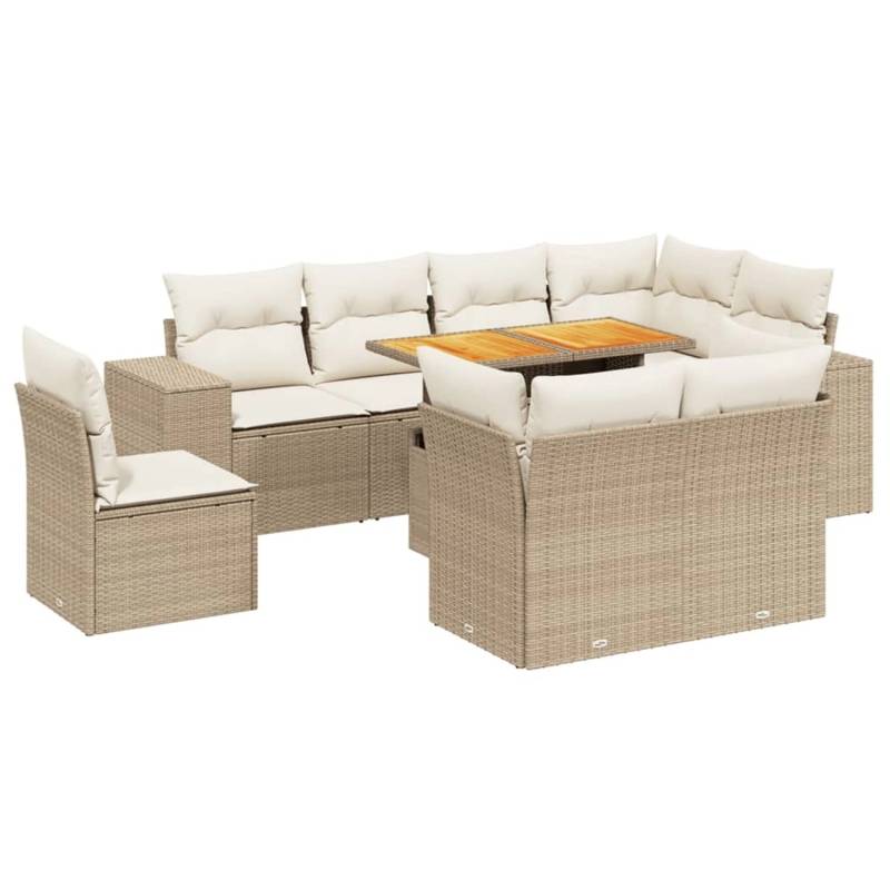 vidaXL 9-tlg. Garten-Sofagarnitur mit Kissen Beige Poly Rattan von VIDAXL