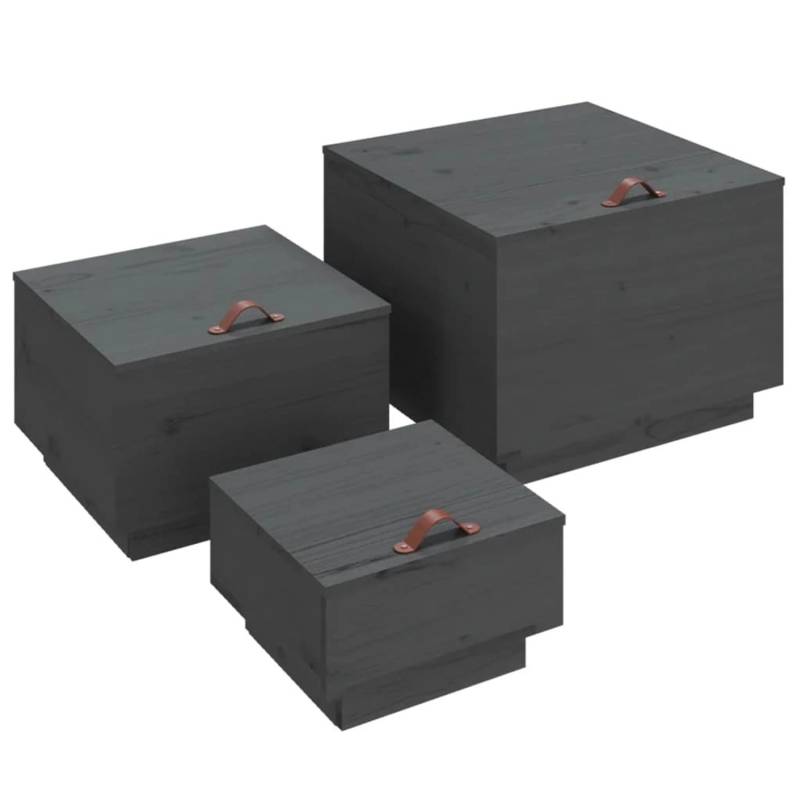 vidaXL Aufbewahrungsboxen mit Deckeln 3 Stk Grau Massivholz Kiefer von VIDAXL