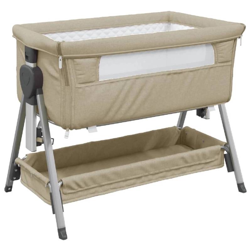 vidaXL Babybett mit Matratze Taupe Leinenstoff 10291 von VIDAXL