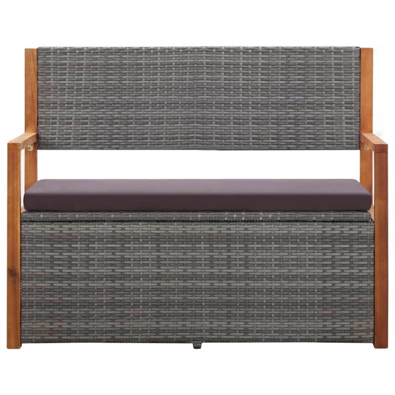 VidaXL Bank mit Stauraum 115 cm Poly Rattan Massivholz Akazie Grau von VIDAXL