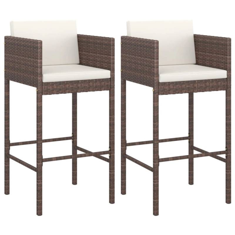 vidaXL Barhocker 2 Stk. mit Kissen Braun Poly Rattan von VIDAXL