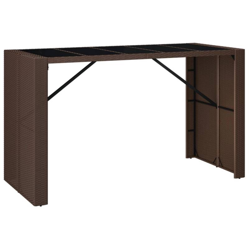 vidaXL Bartisch mit Glasplatte Braun 185x80x110 cm Poly Rattan 362599 von VIDAXL