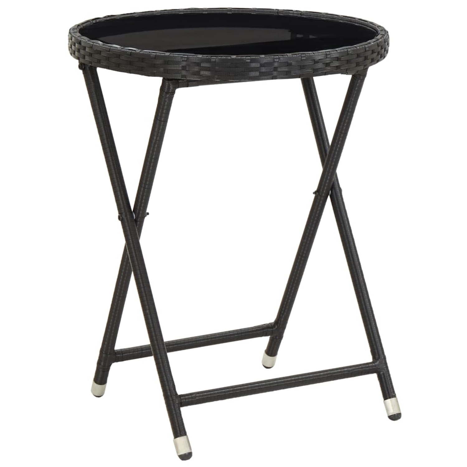 vidaXL Beistelltisch Schwarz 60 cm Poly Rattan und Hartglas 46203 von VIDAXL