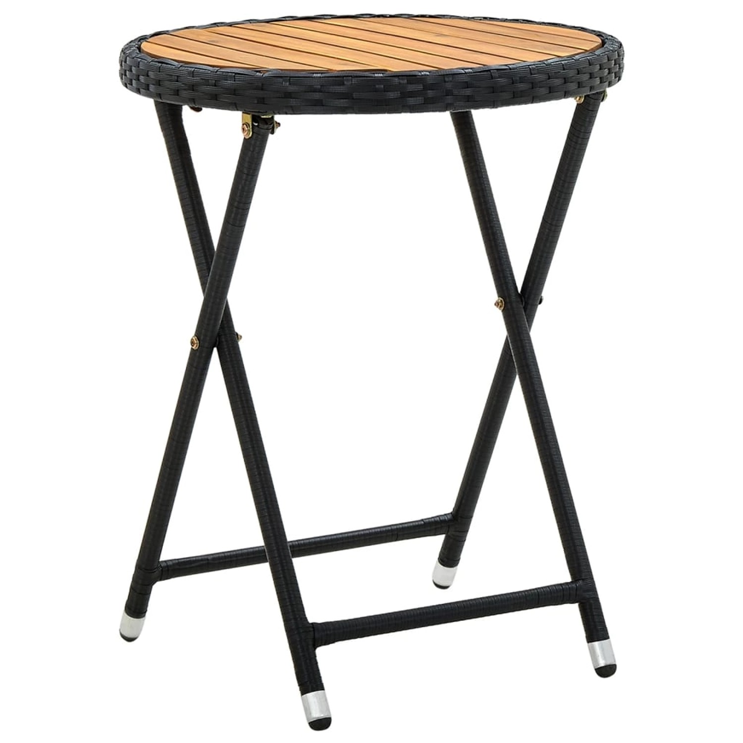 vidaXL Beistelltisch Schwarz 60 cm Poly Rattan und Massivholz Akazie 316509 von VIDAXL