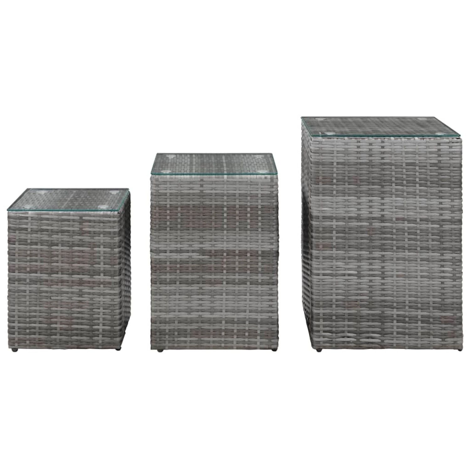 vidaXL Beistelltische 3 Stk. mit Glasplatte Grau Poly Rattan von VIDAXL