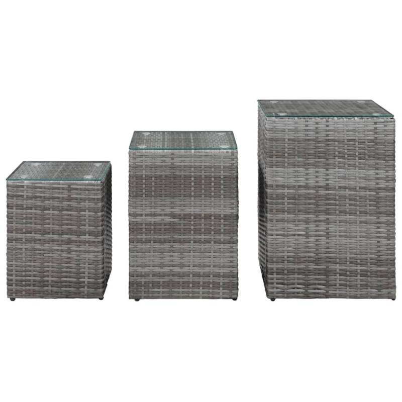 vidaXL Beistelltische 3 Stk. mit Glasplatte Grau Poly Rattan von VIDAXL