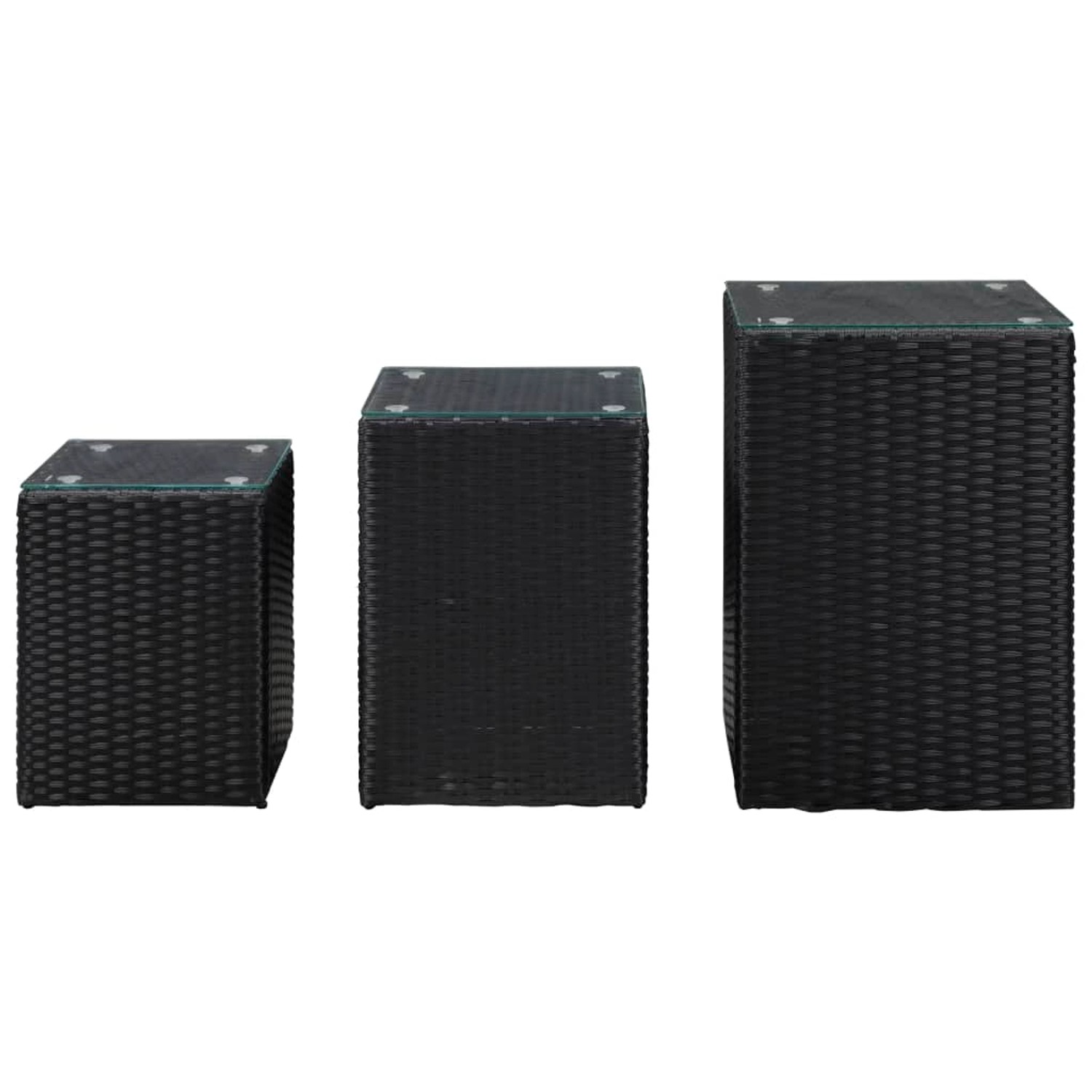 vidaXL Beistelltische 3 Stk. mit Glasplatte Schwarz Poly Rattan von VIDAXL