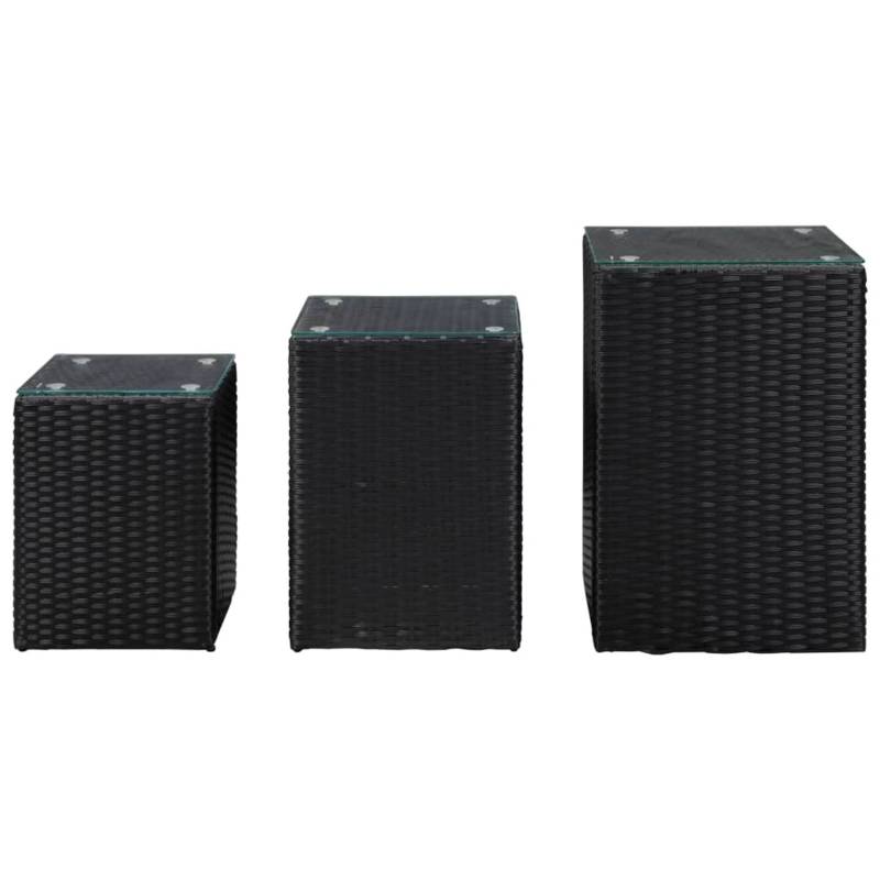 vidaXL Beistelltische 3 Stk. mit Glasplatte Schwarz Poly Rattan von VIDAXL