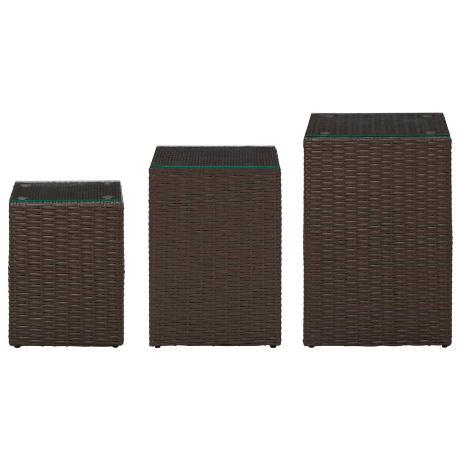 vidaXL Beistelltische 3 Stk. mit Glasplatten Braun Poly Rattan vidaXL Beistelltische 3 Stk. mit Glasplatten Braun Poly Rattan von VIDAXL