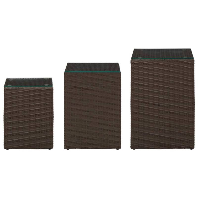 vidaXL Beistelltische 3 Stk. mit Glasplatten Braun Poly Rattan von VIDAXL