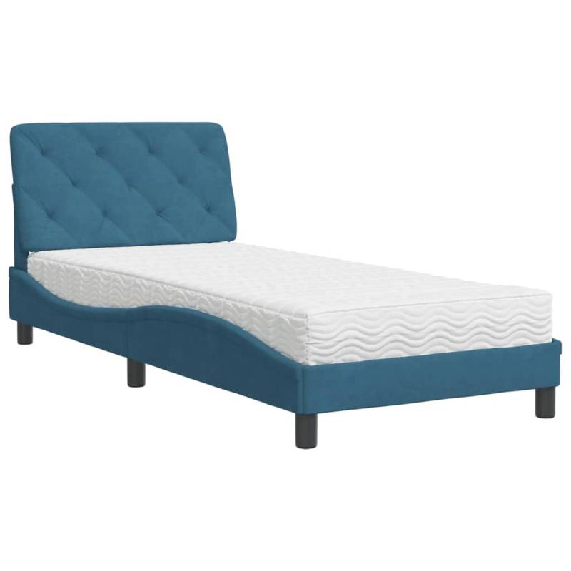 vidaXL Bett mit Matratze Blau 90x190 cm Samt 3208632 von VIDAXL
