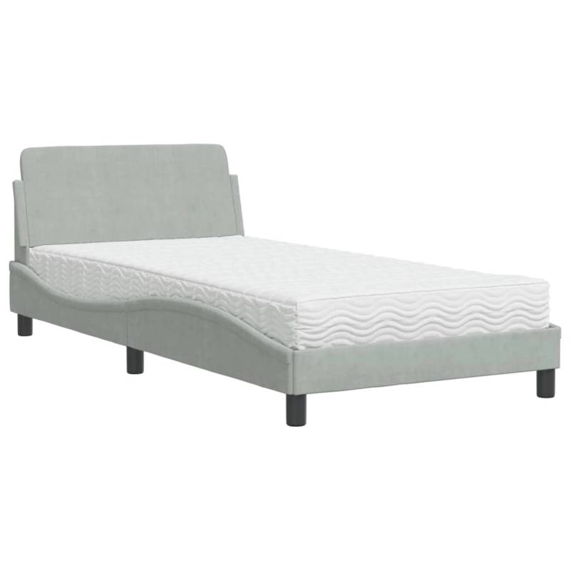 vidaXL Bett mit Matratze Hellgrau 100x200 cm Samt Modell 12008257 von VIDAXL