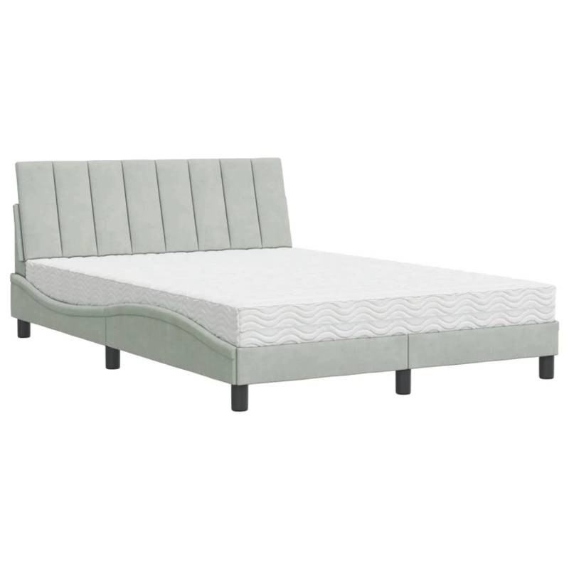 vidaXL Bett mit Matratze Hellgrau 140x190 cm Samt Modell 12008010 von VIDAXL