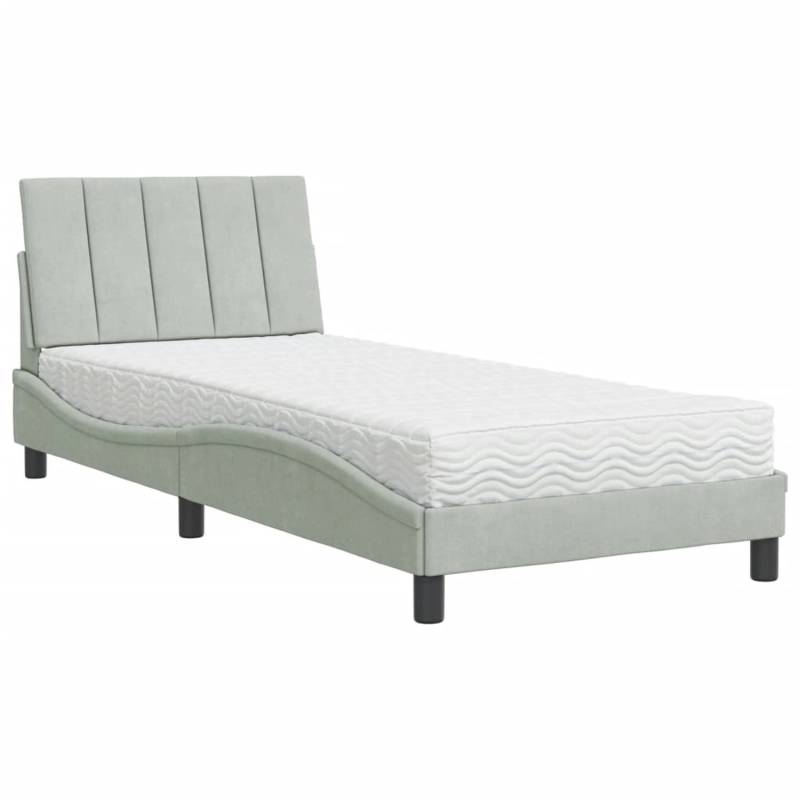 vidaXL Bett mit Matratze Hellgrau 90x190 cm Samt2009574 von VIDAXL