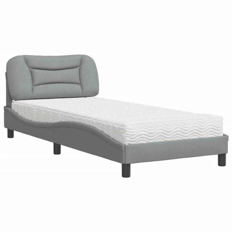 vidaXL Bett mit Matratze Hellgrau 90x200 cm Stoff2008627 von VIDAXL